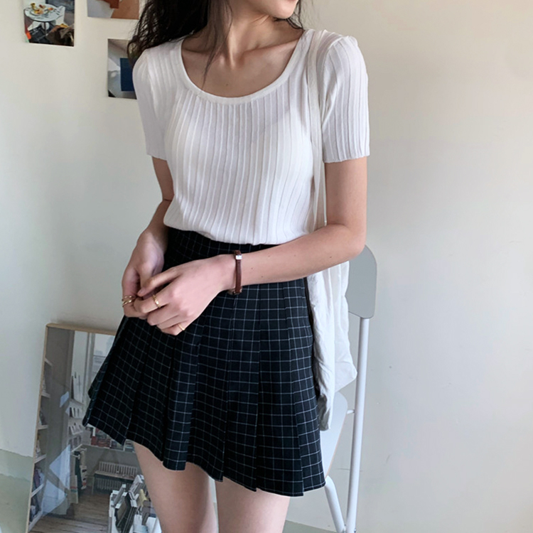 Tシャツ レディース 半袖 半袖Tシャツ リブ 夏 かわいい Uネック Dazzle ダズル