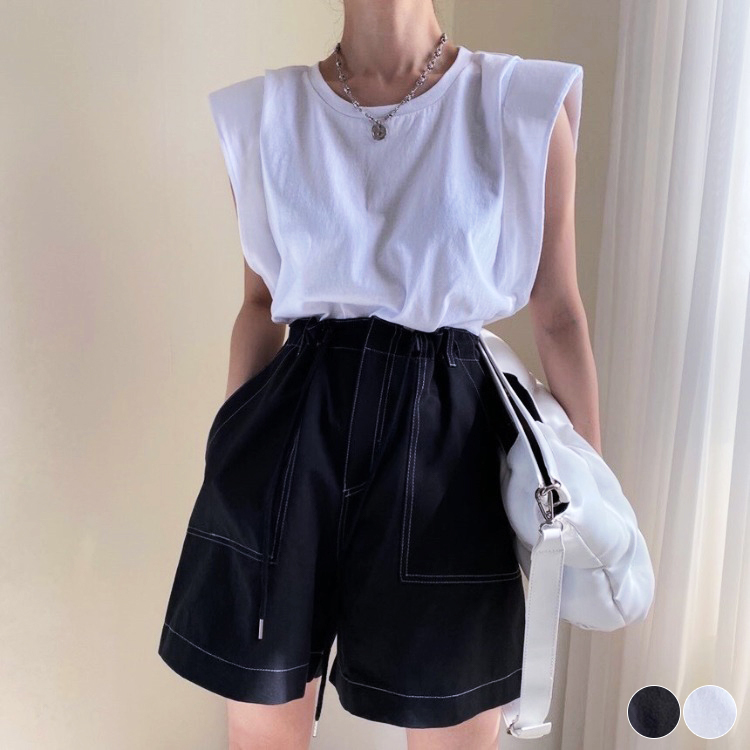 タンクトップ レディース パワーショルダー フレンチスリーブ Tシャツ キャップスリーブ トップス ノースリーブ おしゃれ ジョイフィール joyfeel