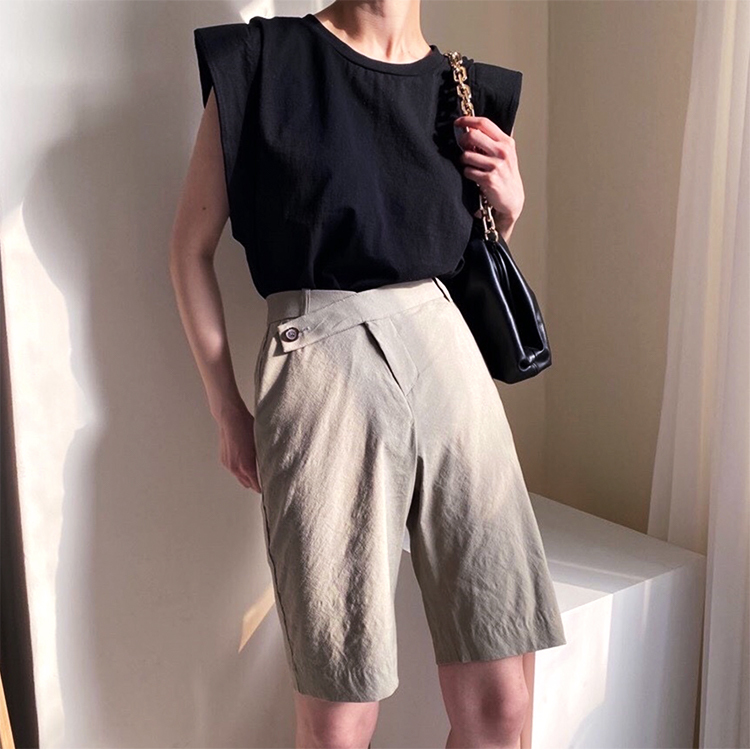 タンクトップ レディース パワーショルダー フレンチスリーブ Tシャツ キャップスリーブ トップス ノースリーブ おしゃれ ジョイフィール joyfeel