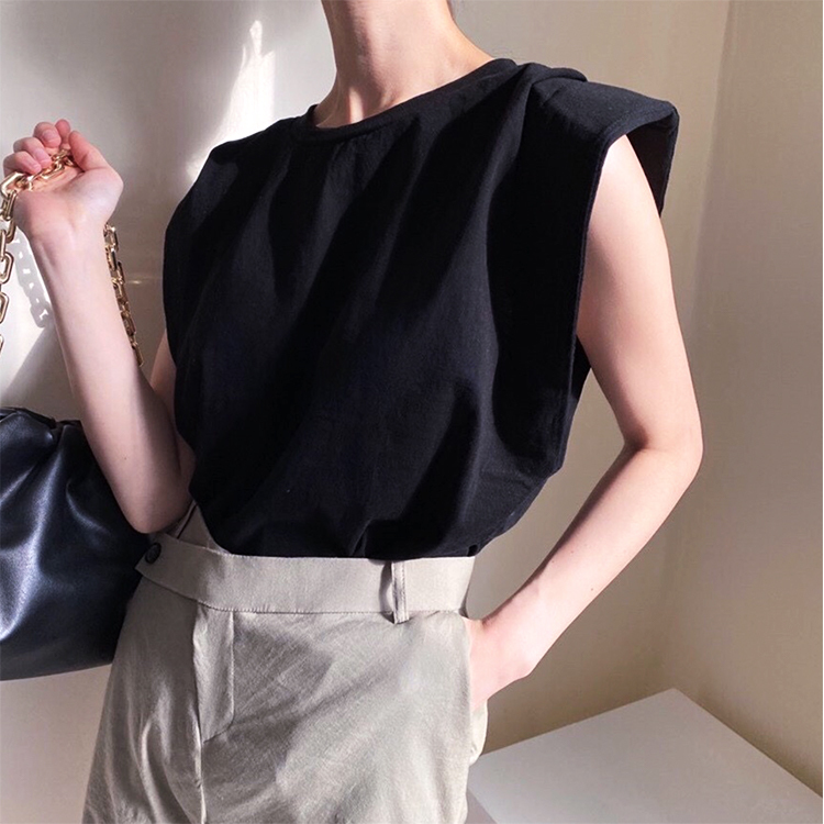 タンクトップ レディース パワーショルダー フレンチスリーブ Tシャツ キャップスリーブ トップス ノースリーブ おしゃれ ジョイフィール joyfeel