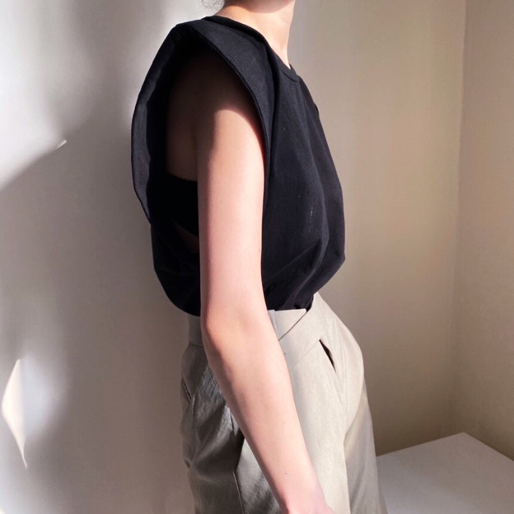 タンクトップ レディース パワーショルダー フレンチスリーブ Tシャツ キャップスリーブ トップス ノースリーブ おしゃれ ジョイフィール joyfeel