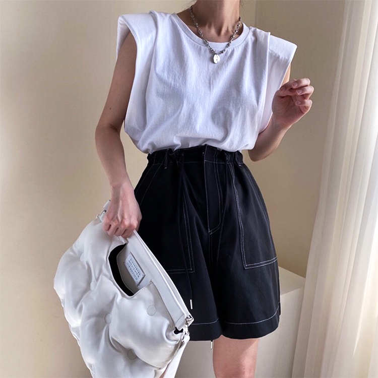 タンクトップ レディース パワーショルダー フレンチスリーブ Tシャツ キャップスリーブ トップス ノースリーブ おしゃれ ジョイフィール joyfeel