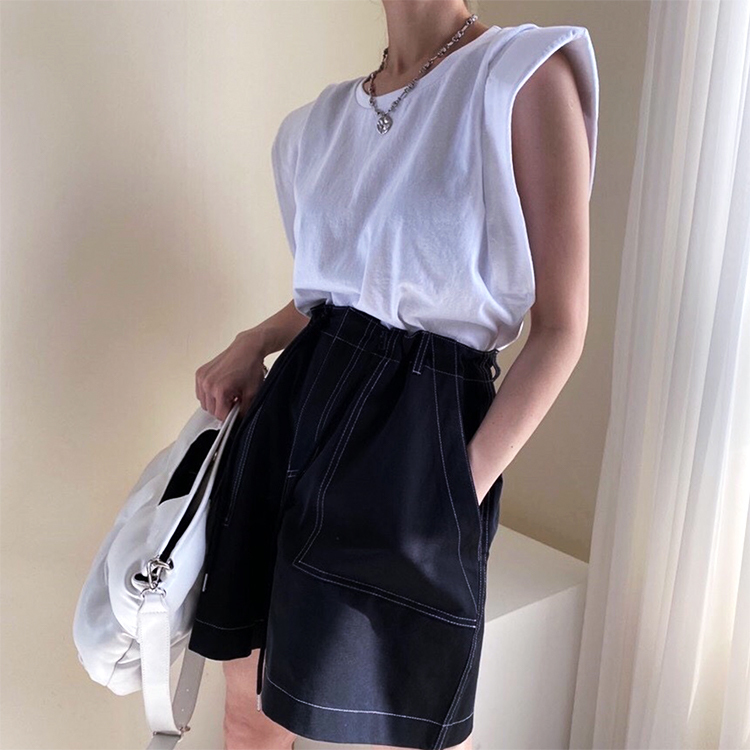 タンクトップ レディース パワーショルダー フレンチスリーブ Tシャツ キャップスリーブ トップス ノースリーブ おしゃれ ジョイフィール joyfeel