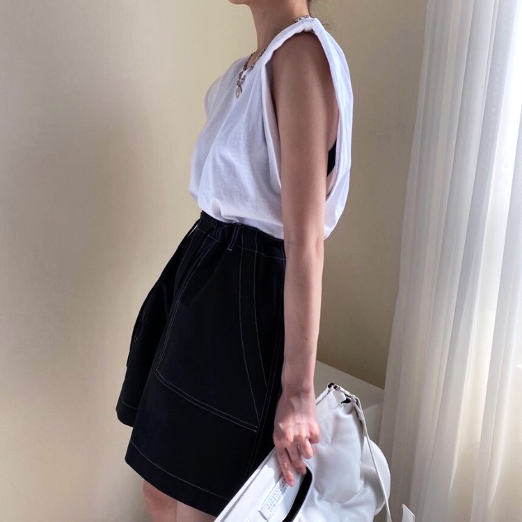 タンクトップ レディース パワーショルダー フレンチスリーブ Tシャツ キャップスリーブ トップス ノースリーブ おしゃれ ジョイフィール joyfeel