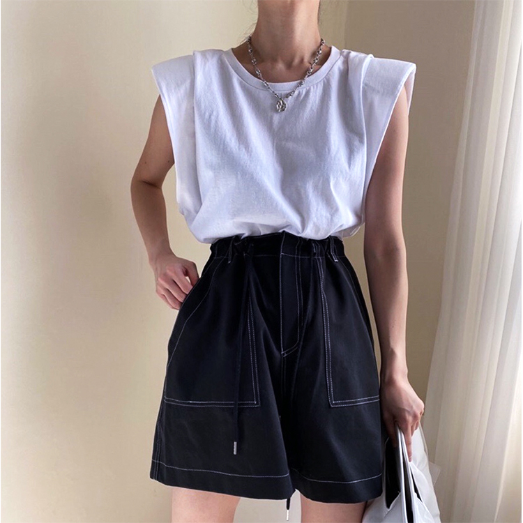 タンクトップ レディース パワーショルダー フレンチスリーブ Tシャツ キャップスリーブ トップス ノースリーブ おしゃれ ジョイフィール joyfeel