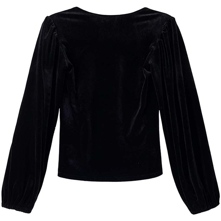 トップス レディース ベロア 長袖 秋冬 秋 冬 きれいめ ブラック 黒 スクエアネック パフスリーブ カットソー エレガント Dzzle ダズル