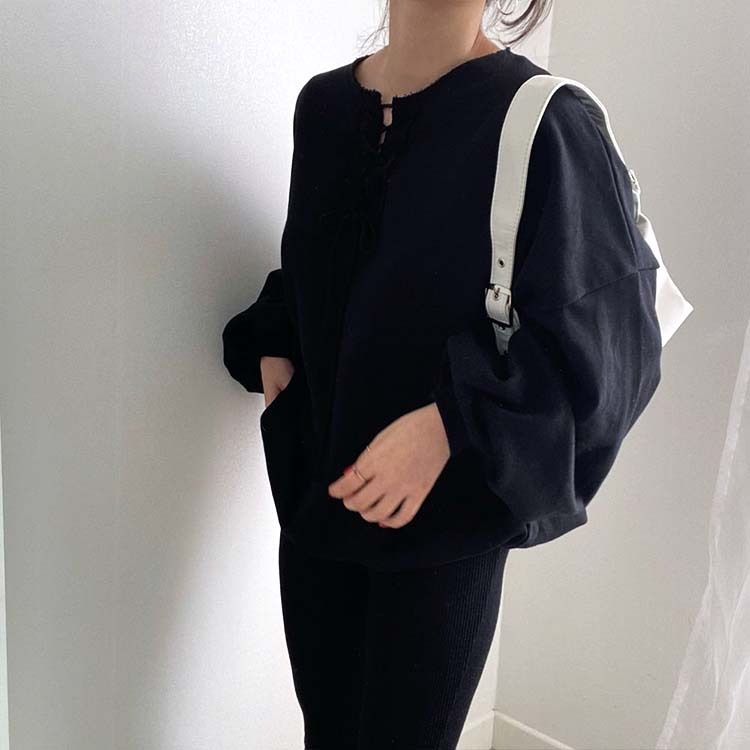 トレーナー レディース スウェット トップス レースアップ ランタンスリーブ ボリューム袖 ゆったり おしゃれ 春 秋 Dazzle ダズル