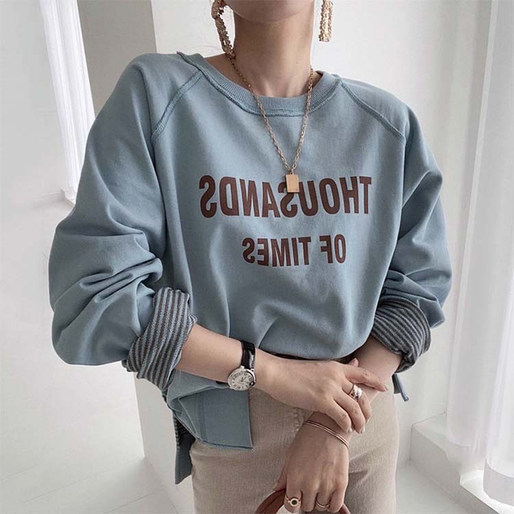 トレーナーレディース ウェット トップス リバーシブル アルファベット プリント ボーター ラグランスリーブ おしゃれ Dazzle ダズル