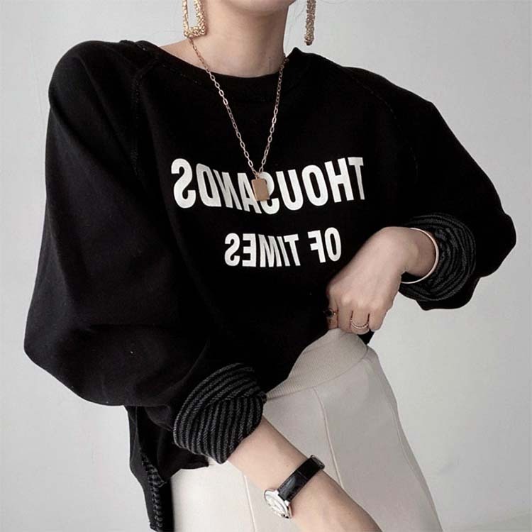 トレーナーレディース ウェット トップス リバーシブル アルファベット プリント ボーター ラグランスリーブ おしゃれ Dazzle ダズル