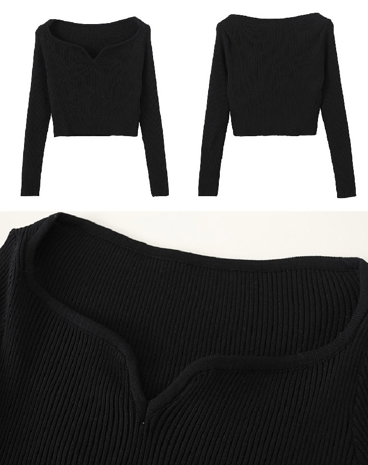 ニットレディース トップス ショート丈 長袖 デコルテ見せ フィット エレガント オフィス OL おしゃれ Dazzle ダズル