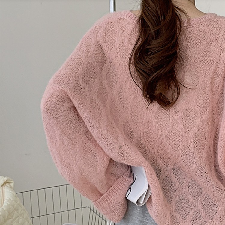 ニット レディース シースルー トップス 長袖 シアーニット ゆったり クルーネック おしゃれ 春ニット 春 オーバーサイズ セーター ローゲージ  ジョイフィール joyfeel