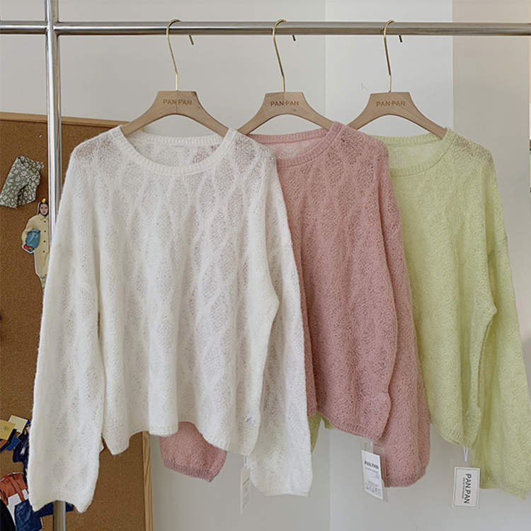 ニット レディース シースルー トップス 長袖 シアーニット ゆったり クルーネック おしゃれ 春ニット 春 オーバーサイズ セーター ローゲージ  ジョイフィール joyfeel