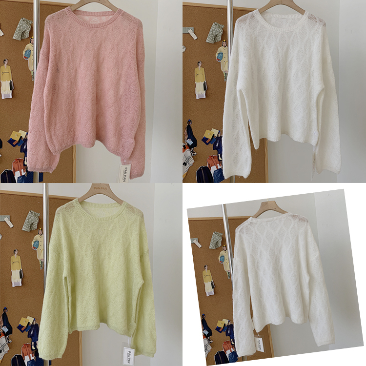 ニット レディース シースルー トップス 長袖 シアーニット ゆったり クルーネック おしゃれ 春ニット 春 オーバーサイズ セーター ローゲージ  ジョイフィール joyfeel