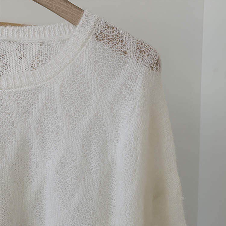 ニット レディース シースルー トップス 長袖 シアーニット ゆったり クルーネック おしゃれ 春ニット 春 オーバーサイズ セーター ローゲージ  ジョイフィール joyfeel
