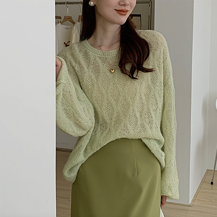 ニット レディース シースルー トップス 長袖 シアーニット ゆったり クルーネック おしゃれ 春ニット 春 オーバーサイズ セーター ローゲージ  ジョイフィール joyfeel