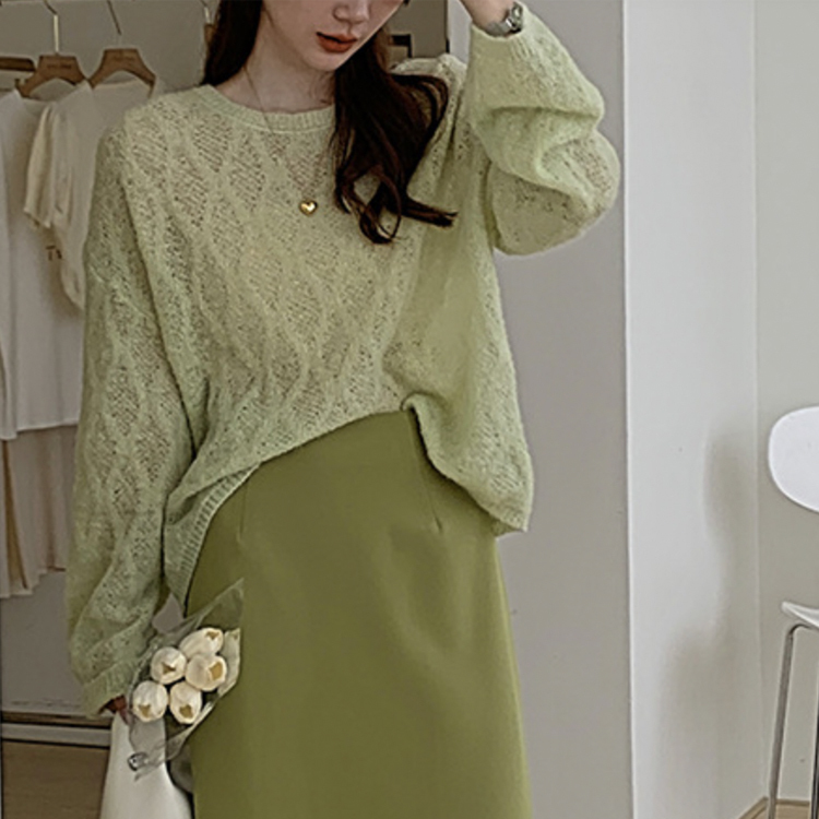 ニット レディース シースルー トップス 長袖 シアーニット ゆったり クルーネック おしゃれ 春ニット 春 オーバーサイズ セーター ローゲージ  ジョイフィール joyfeel