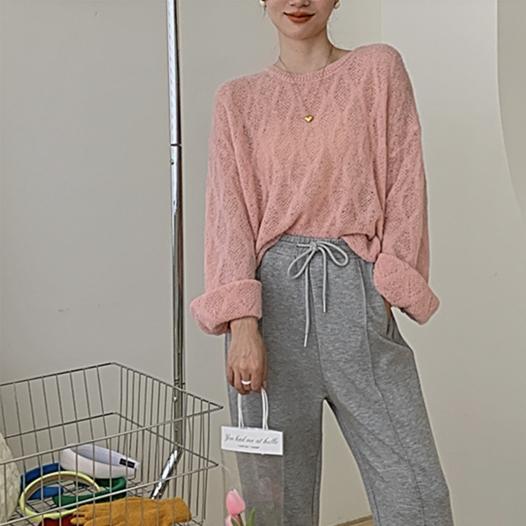 ニット レディース シースルー トップス 長袖 シアーニット ゆったり クルーネック おしゃれ 春ニット 春 オーバーサイズ セーター ローゲージ  ジョイフィール joyfeel