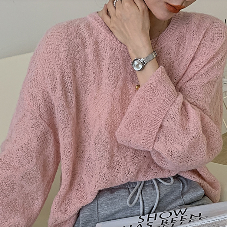 ニット レディース シースルー トップス 長袖 シアーニット ゆったり クルーネック おしゃれ 春ニット 春 オーバーサイズ セーター ローゲージ  ジョイフィール joyfeel