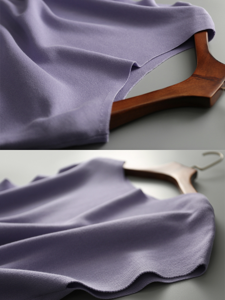 トップス レディース ニット 春 夏 フレンチスリーブ 薄手 ニット ボートネック 半袖 カラー  パープル ベージュ エレガント 通勤 OL きれいめ  Dazzle ダズル