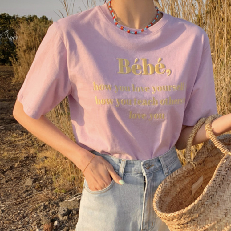 Tシャツ レディース トップス 刺繍 ロゴ アルファベット 立体刺繍 半袖 半袖Tシャツ クルーネック アルファベット刺繍 かわいい おしゃれ Dazzle ダズル