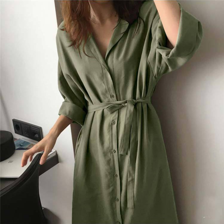 シャツ ワンピース 無地 ロングワンピース 韓国ファッション Dazzle ダズル