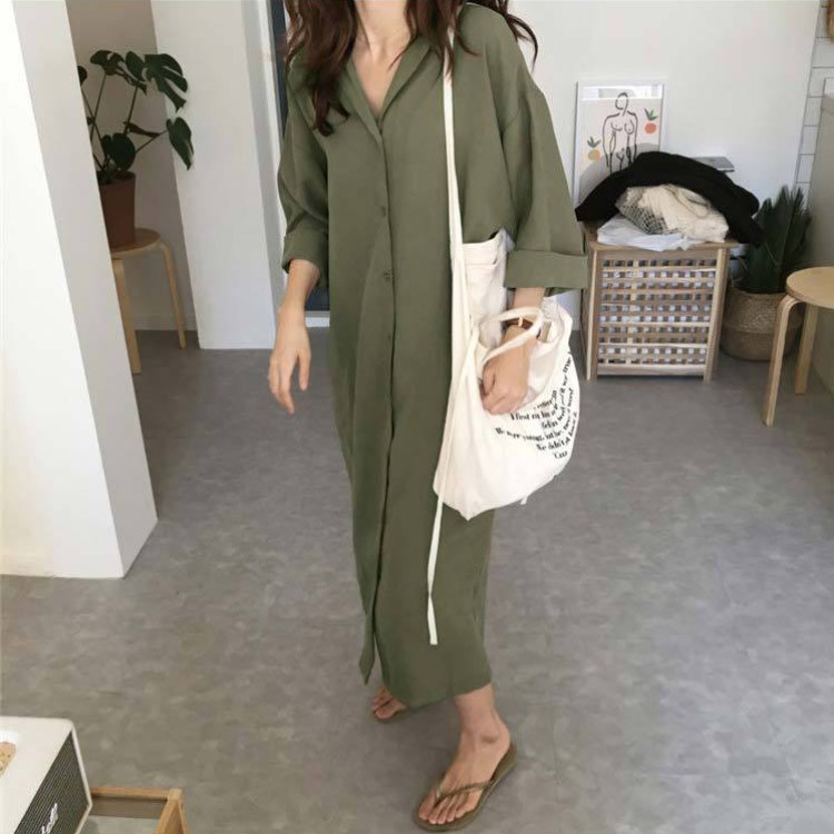 シャツ ワンピース 無地 ロングワンピース 韓国ファッション Dazzle ダズル