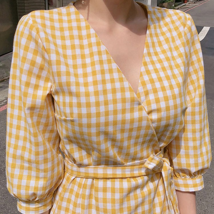 チェックワンピース ギンガムチェック 膝丈 レディース 韓国ファッション Dazzle ダズル