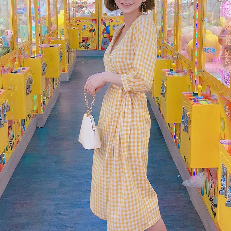 チェックワンピース ギンガムチェック 膝丈 レディース 韓国ファッション Dazzle ダズル