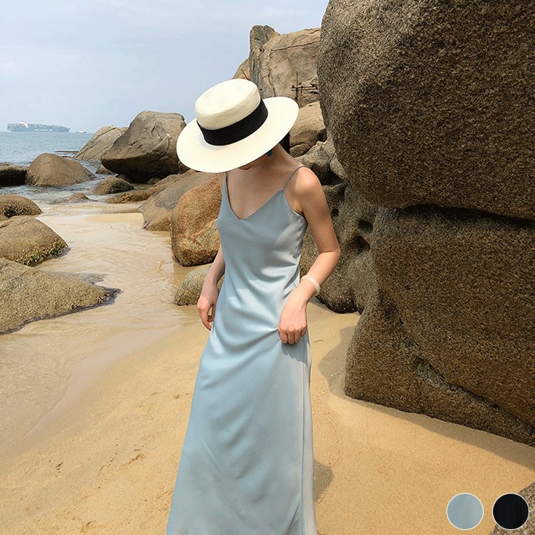 ロングワンピース サテン レディース キャミソール ワンピース 韓国 送料無料 ジョイフィール joyfeel