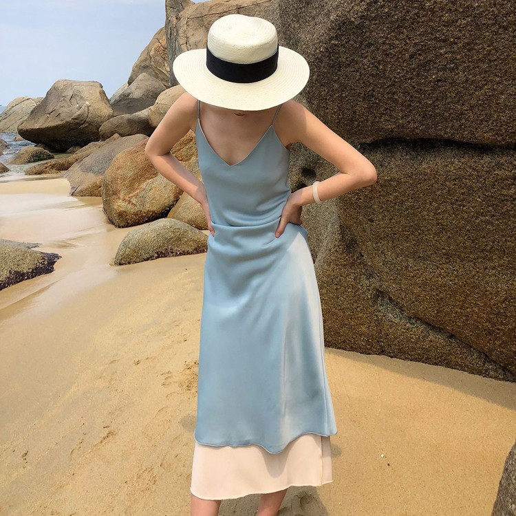 ロングワンピース サテン レディース キャミソール ワンピース 韓国 送料無料 ジョイフィール joyfeel