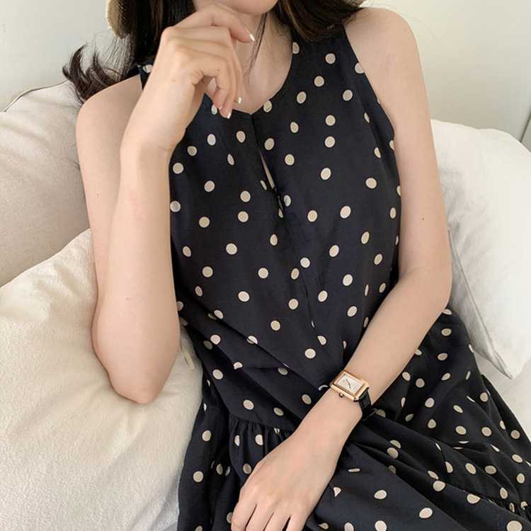 ワンピース ゆったり レディース ノースリーブ ドット柄 韓国 送料無料 ジョイフィール joyfeel