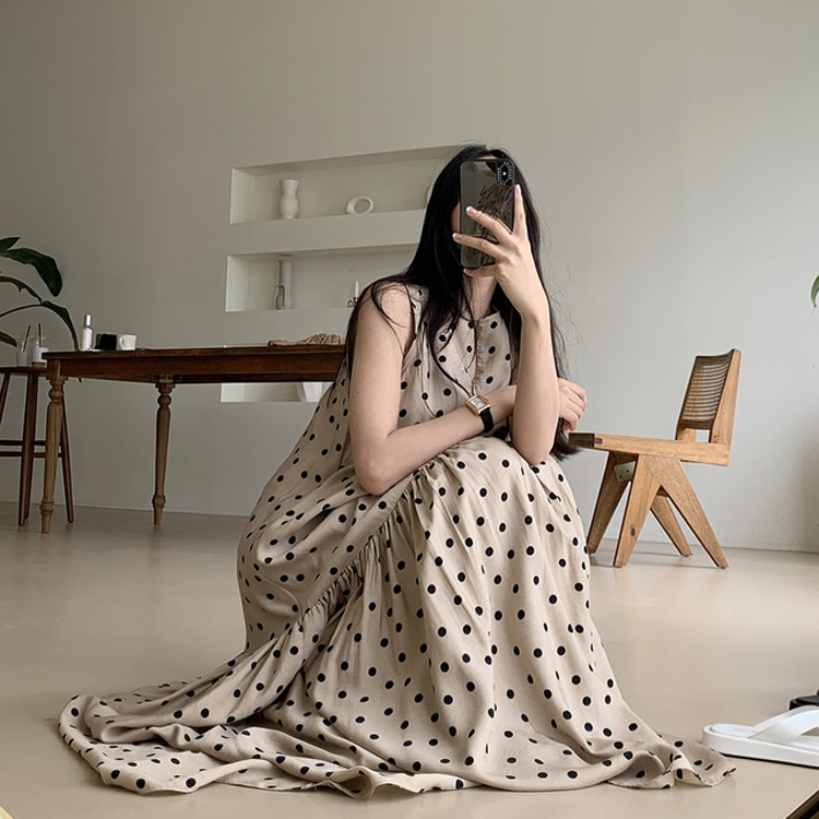 ワンピース ゆったり レディース ノースリーブ ドット柄 韓国 送料無料 ジョイフィール joyfeel