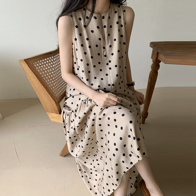 ワンピース ゆったり レディース ノースリーブ ドット柄 韓国 送料無料 ジョイフィール joyfeel