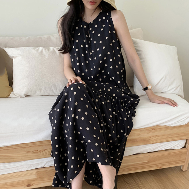 ワンピース ゆったり レディース ノースリーブ ドット柄 韓国 送料無料 ジョイフィール joyfeel