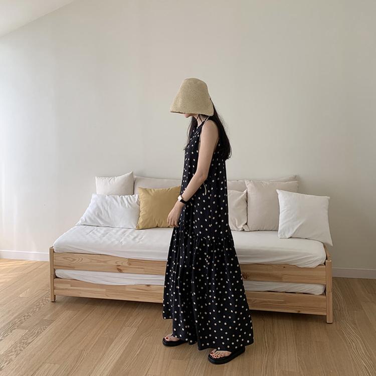 ワンピース ゆったり レディース ノースリーブ ドット柄 韓国 送料無料 ジョイフィール joyfeel