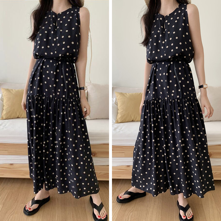 ワンピース ゆったり レディース ノースリーブ ドット柄 韓国 送料無料 ジョイフィール joyfeel