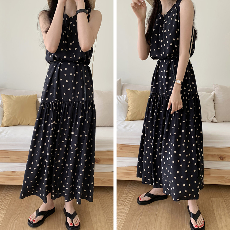 ワンピース ゆったり レディース ノースリーブ ドット柄 韓国 送料無料 ジョイフィール joyfeel