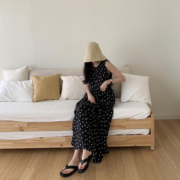 ワンピース ゆったり レディース ノースリーブ ドット柄 韓国 送料無料 ジョイフィール joyfeel