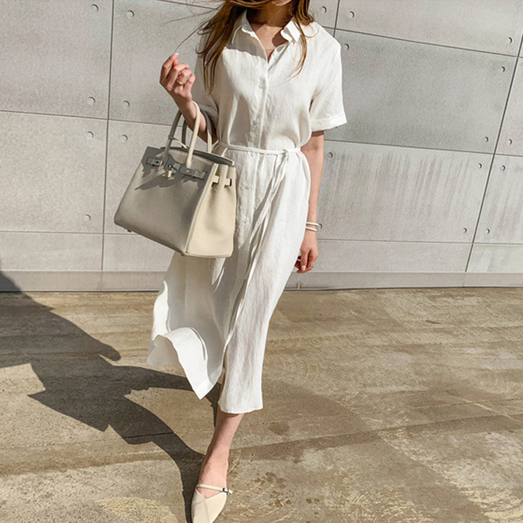 シャツワンピース 半袖 レディース ワンピース シャツ リネン 韓国 送料無料 ジョイフィール joyfeel