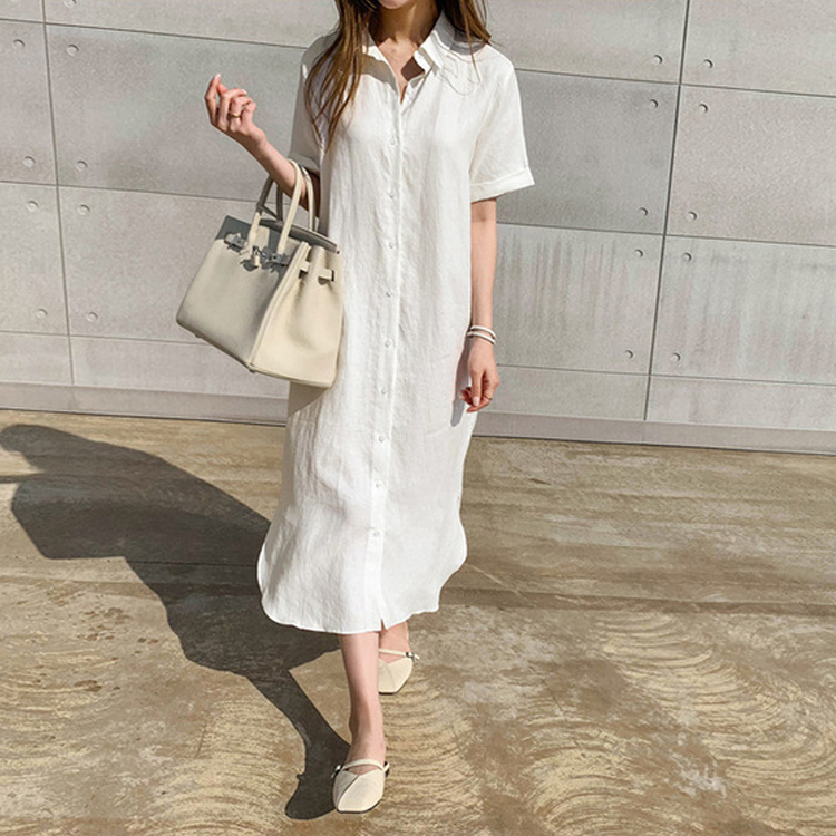 シャツワンピース 半袖 レディース ワンピース シャツ リネン 韓国 送料無料 ジョイフィール joyfeel