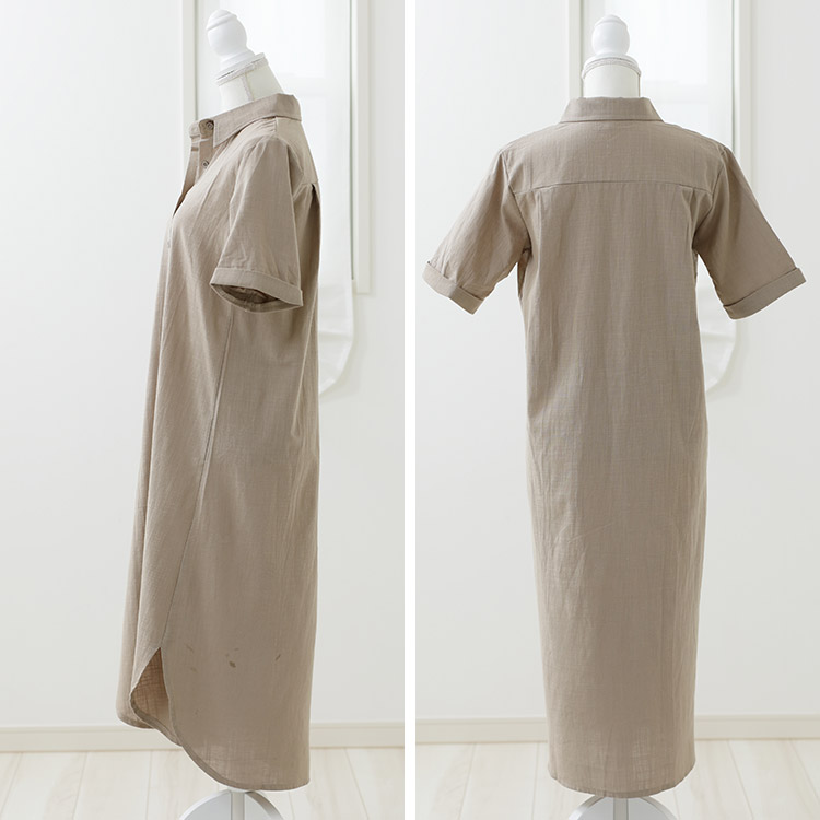 シャツワンピース 半袖 レディース ワンピース シャツ リネン 韓国 送料無料 ジョイフィール joyfeel