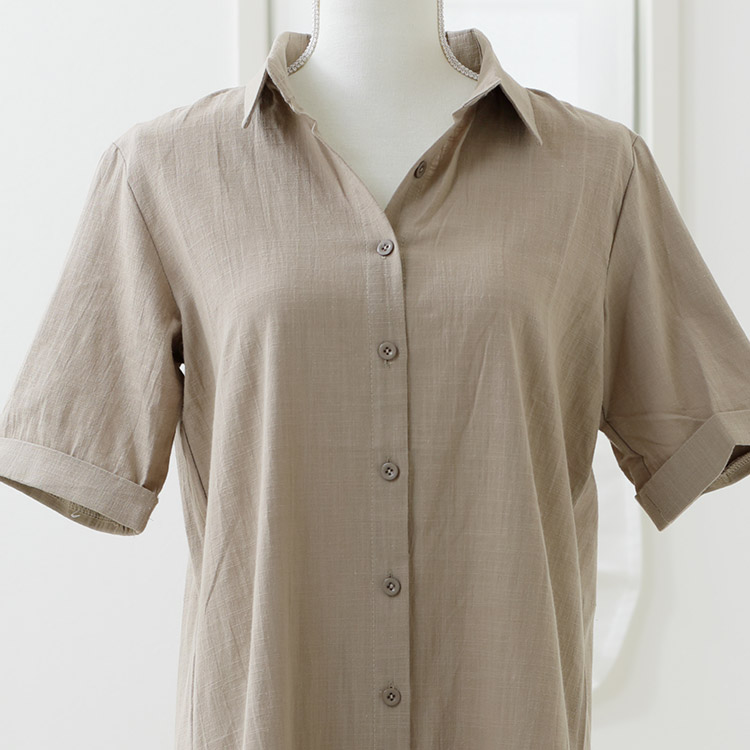 シャツワンピース 半袖 レディース ワンピース シャツ リネン 韓国 送料無料 ジョイフィール joyfeel