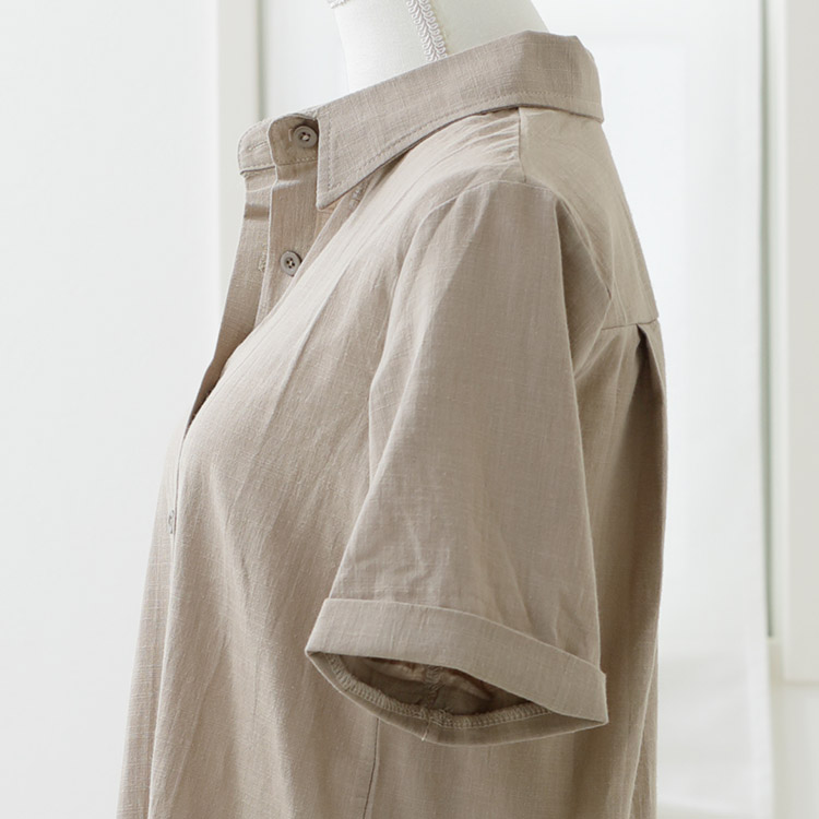 シャツワンピース 半袖 レディース ワンピース シャツ リネン 韓国 送料無料 ジョイフィール joyfeel