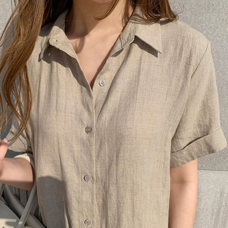 シャツワンピース 半袖 レディース ワンピース シャツ リネン 韓国 送料無料 ジョイフィール joyfeel
