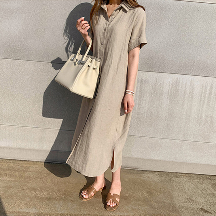 シャツワンピース 半袖 レディース ワンピース シャツ リネン 韓国 送料無料 ジョイフィール joyfeel