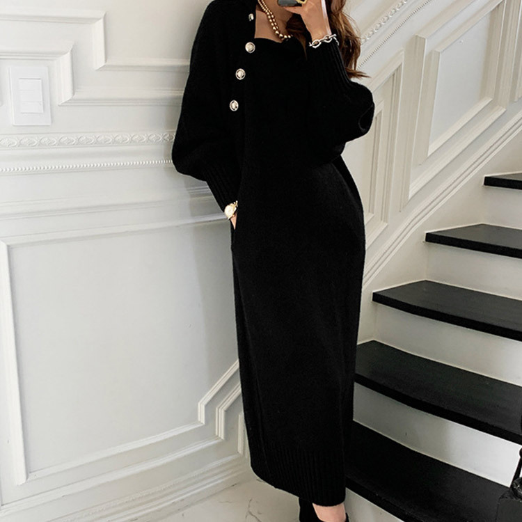 ニットワンピース レディース ワンピース ニット ハイネック ボタン 韓国 Dazzle ダズル