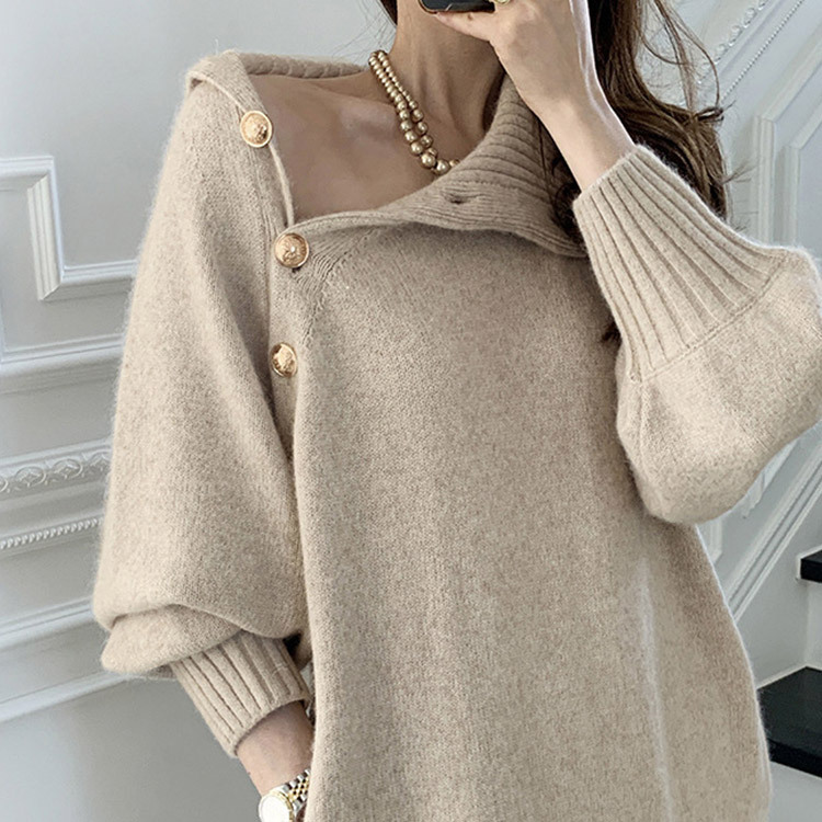 ニットワンピース レディース ワンピース ニット ハイネック ボタン 韓国 Dazzle ダズル