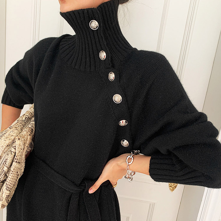 ニットワンピース レディース ワンピース ニット ハイネック ボタン 韓国 Dazzle ダズル