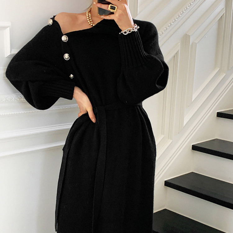 ニットワンピース レディース ワンピース ニット ハイネック ボタン 韓国 Dazzle ダズル