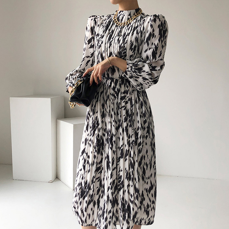 ワンピース レディース おしゃれ プリーツ ギャザー 膝丈 バイカラー 韓国 送料無料 Dazzle ダズル